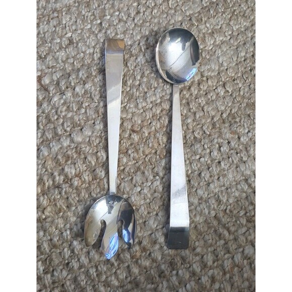 I. Magnin Silver Plated Salad Servers Large Fork Spoon MCM 1950s 1940s Vintage - Picture 3 of 8